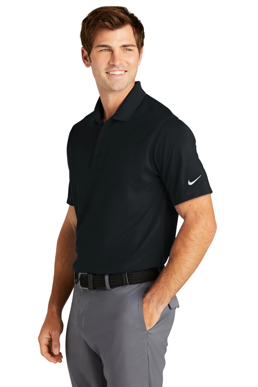 Nike Mens Dri-Fit Moisture Wicking Micro Pique 2.0 Short Sleeve Polo Shirt w/ Pocket - Black
