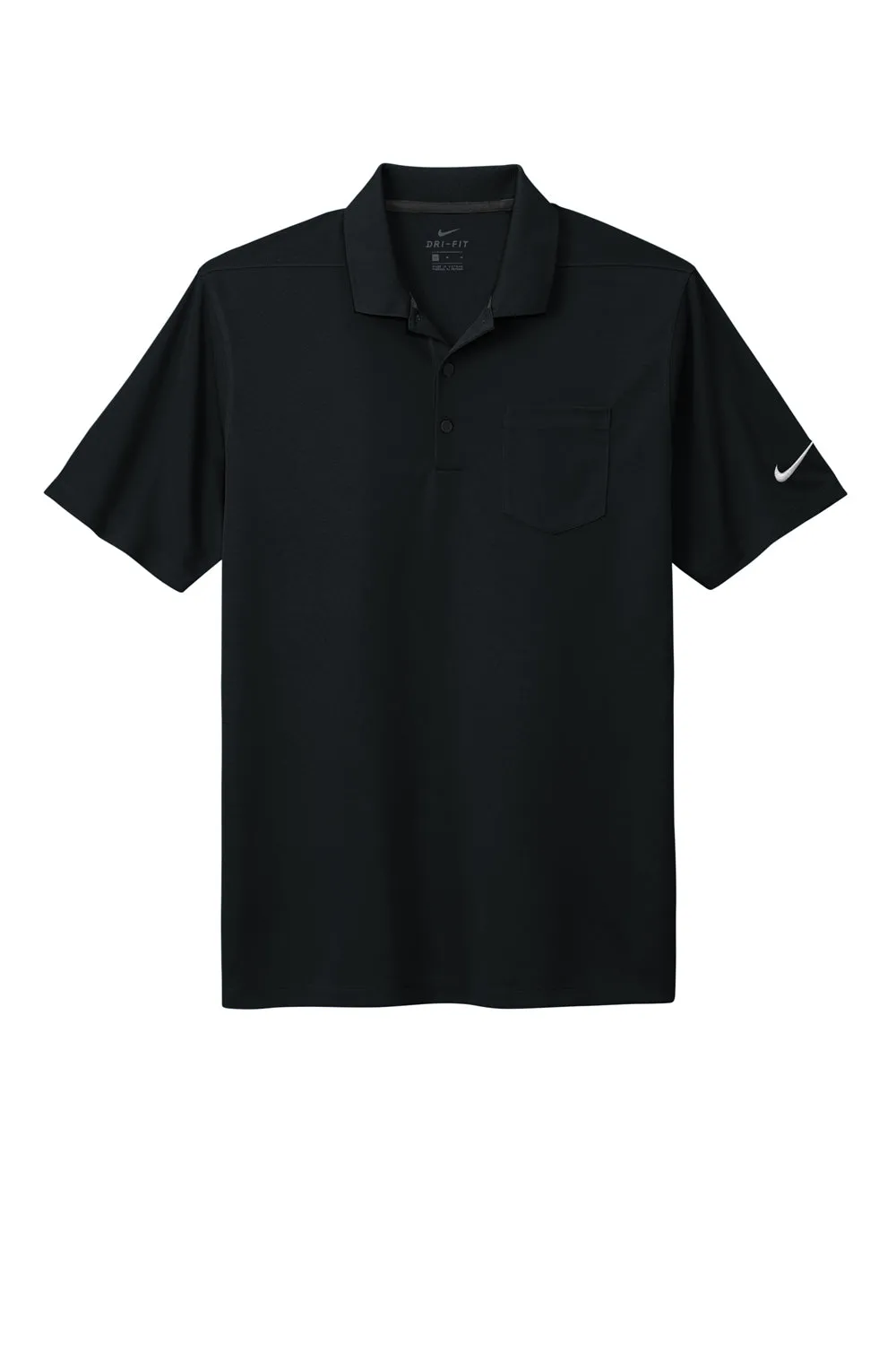 Nike Mens Dri-Fit Moisture Wicking Micro Pique 2.0 Short Sleeve Polo Shirt w/ Pocket - Black
