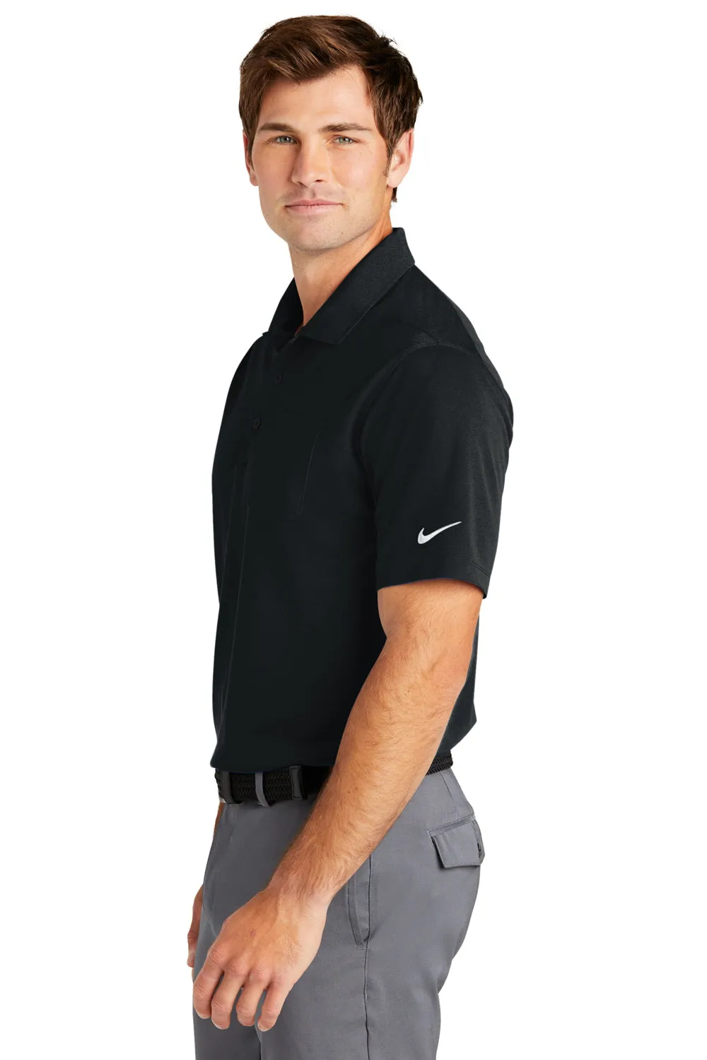 Nike Mens Dri-Fit Moisture Wicking Micro Pique 2.0 Short Sleeve Polo Shirt w/ Pocket - Black