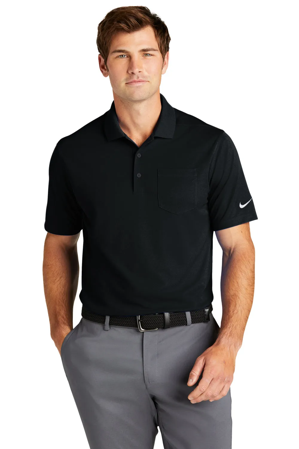 Nike Mens Dri-Fit Moisture Wicking Micro Pique 2.0 Short Sleeve Polo Shirt w/ Pocket - Black