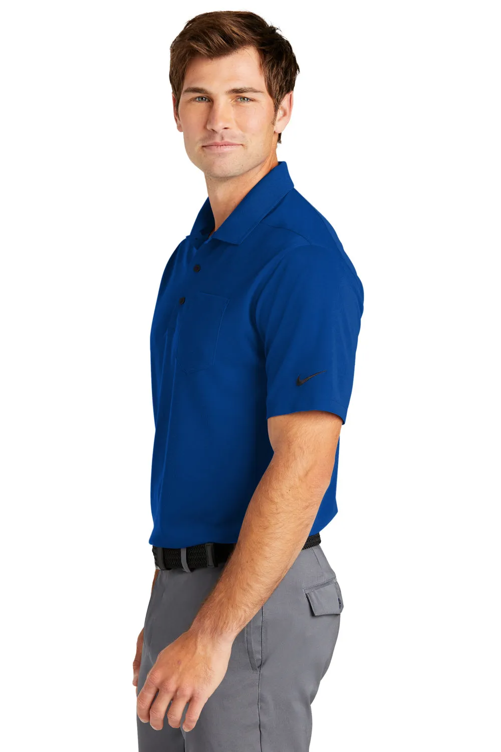 Nike Mens Dri-Fit Moisture Wicking Micro Pique 2.0 Short Sleeve Polo Shirt w/ Pocket - Gym Blue