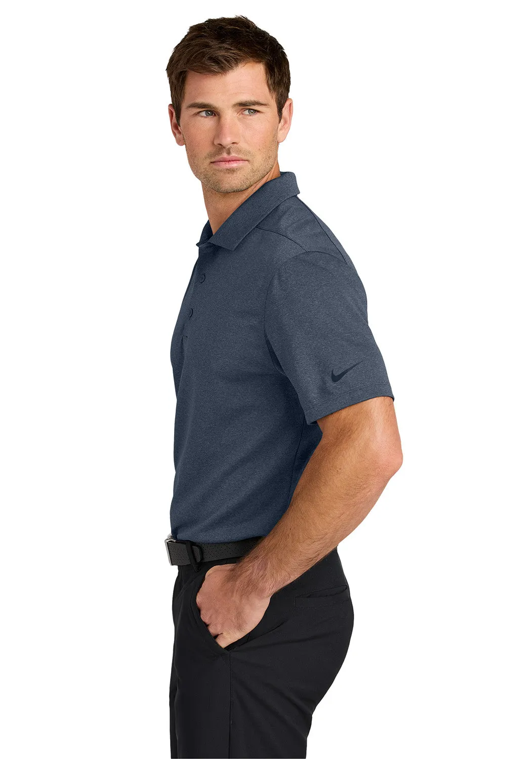 Nike Mens Dri-Fit Moisture Wicking Smooth Heather Short Sleeve Polo Shirt - Heather Navy Blue