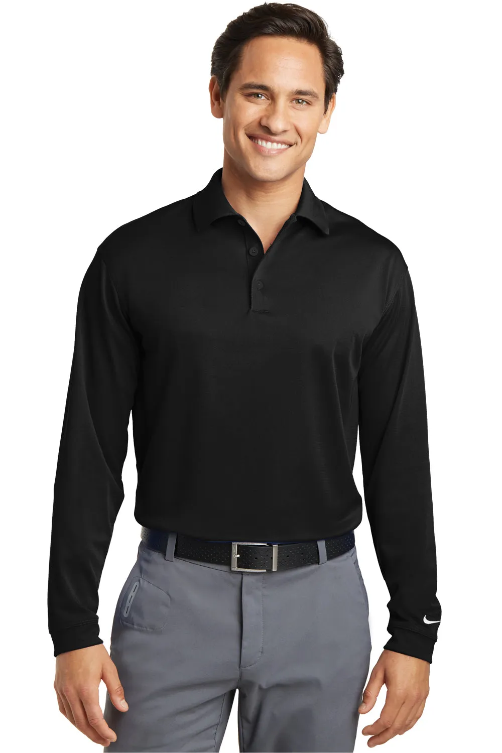 Nike Mens Stretch Tech Dri-Fit Moisture Wicking Long Sleeve Polo Shirt - Black