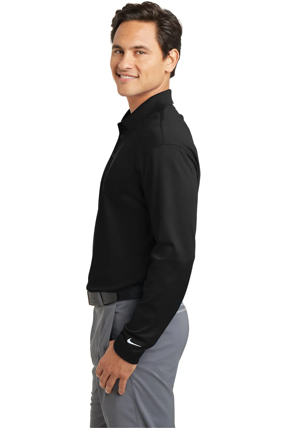 Nike Mens Stretch Tech Dri-Fit Moisture Wicking Long Sleeve Polo Shirt - Black