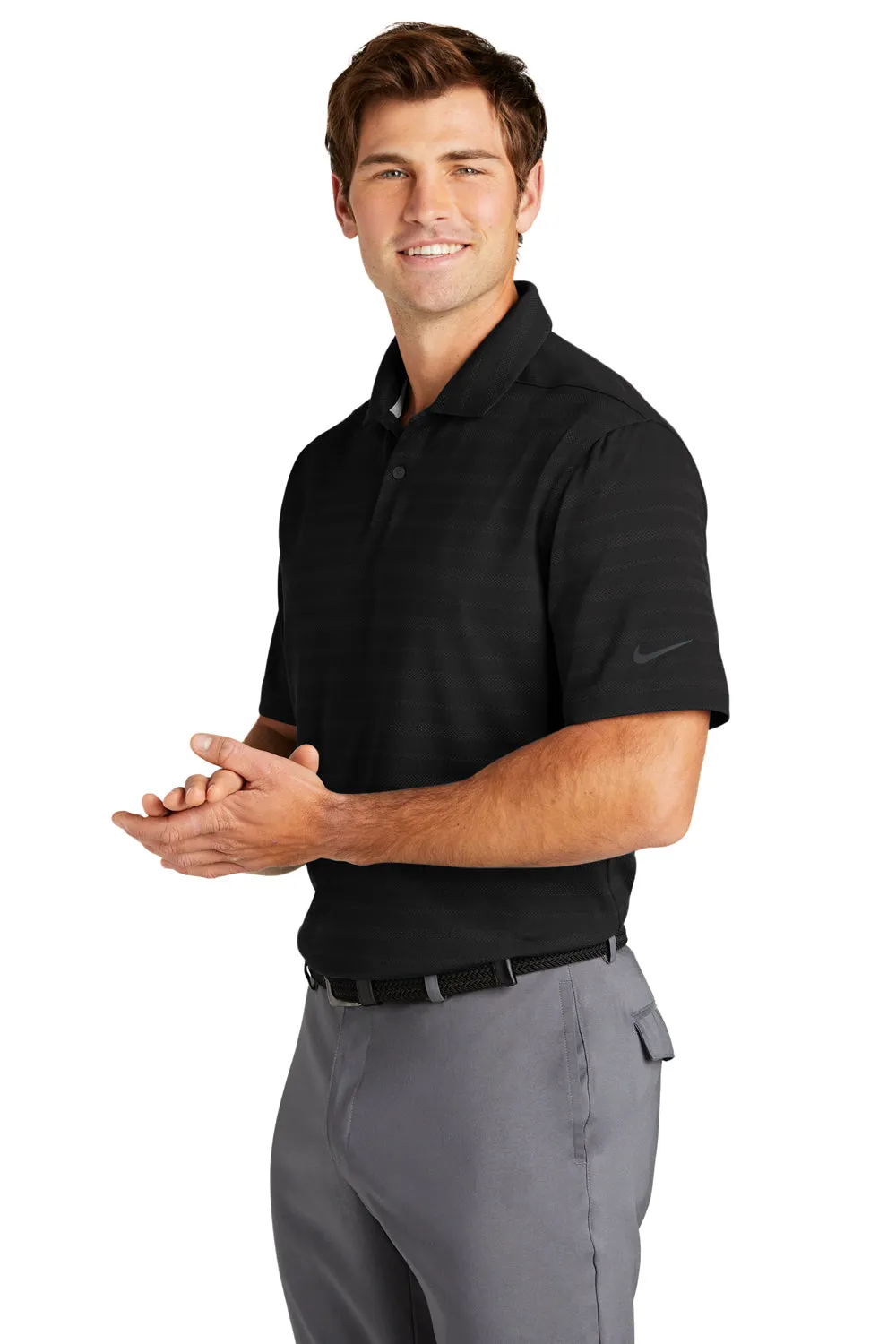 Nike Mens Vapor Jacquard Dri-Fit Moisture Wicking Short Sleeve Polo Shirt - Black