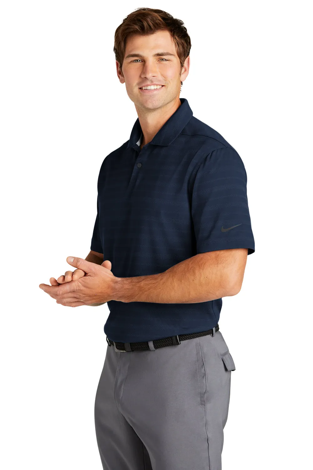 Nike Mens Vapor Jacquard Dri-Fit Moisture Wicking Short Sleeve Polo Shirt - Navy Blue