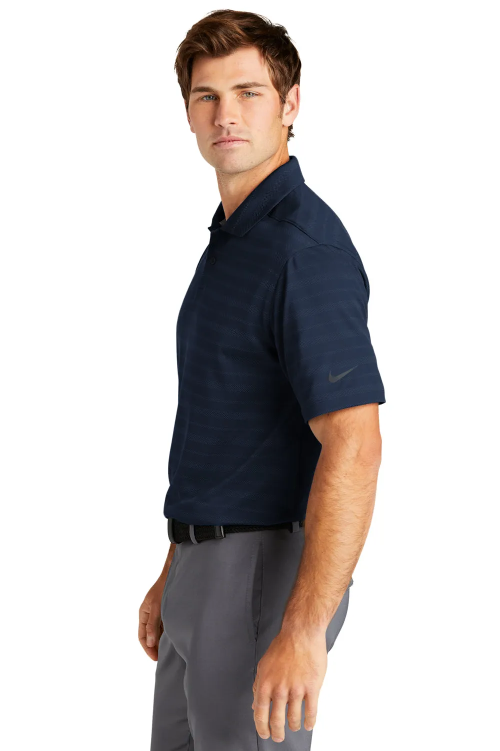 Nike Mens Vapor Jacquard Dri-Fit Moisture Wicking Short Sleeve Polo Shirt - Navy Blue