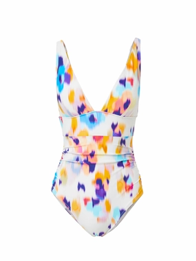 Niki One Piece Floral Ikat high waist swimwear women, swimsuit for women beachwear