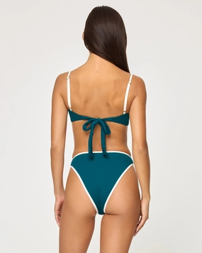 Nora Bikini Bottom - Deep Teal-Cream ruched bikini bottoms, hipster swimwear bottoms