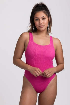 Nova Scotia Smocked Surf One Piece Swimsuit - Snapdragon inclusive swimwear styles, all season swimwear options