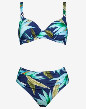 Ocean Bloom Underwired Bikini Set - Navy Aqua full coverage swim tops, cute bikini tops