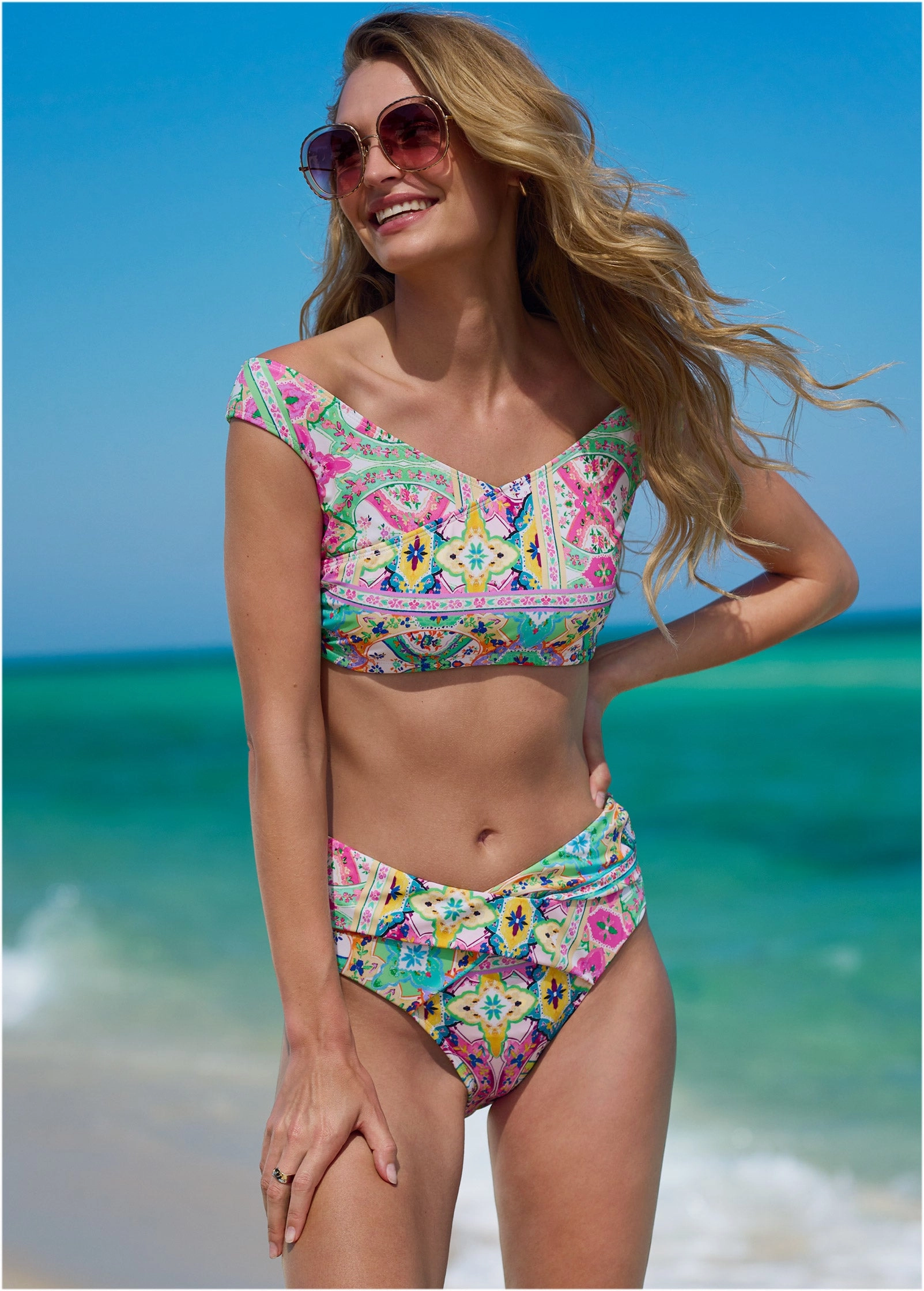 Off The Shoulder Bikini Top - Beach Art swimwear with tummy control, elegant swimsuits for women