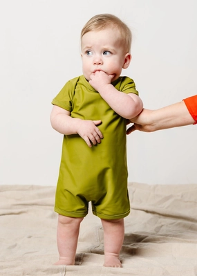 Olive Green | Baby Shorties Rashguard (Unisex) boys summer swimwear, boys rash guard swim sets