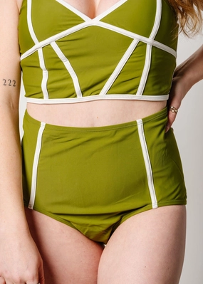 Olive Green | Lined Up Bottoms elastic waistband swim bottoms, mix-and-match bikini bottoms
