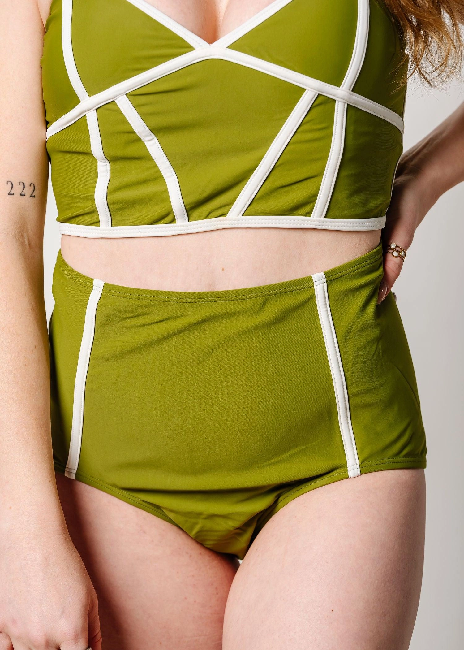 Olive Green | Lined Up Bottoms elastic waistband swim bottoms, mix-and-match bikini bottoms