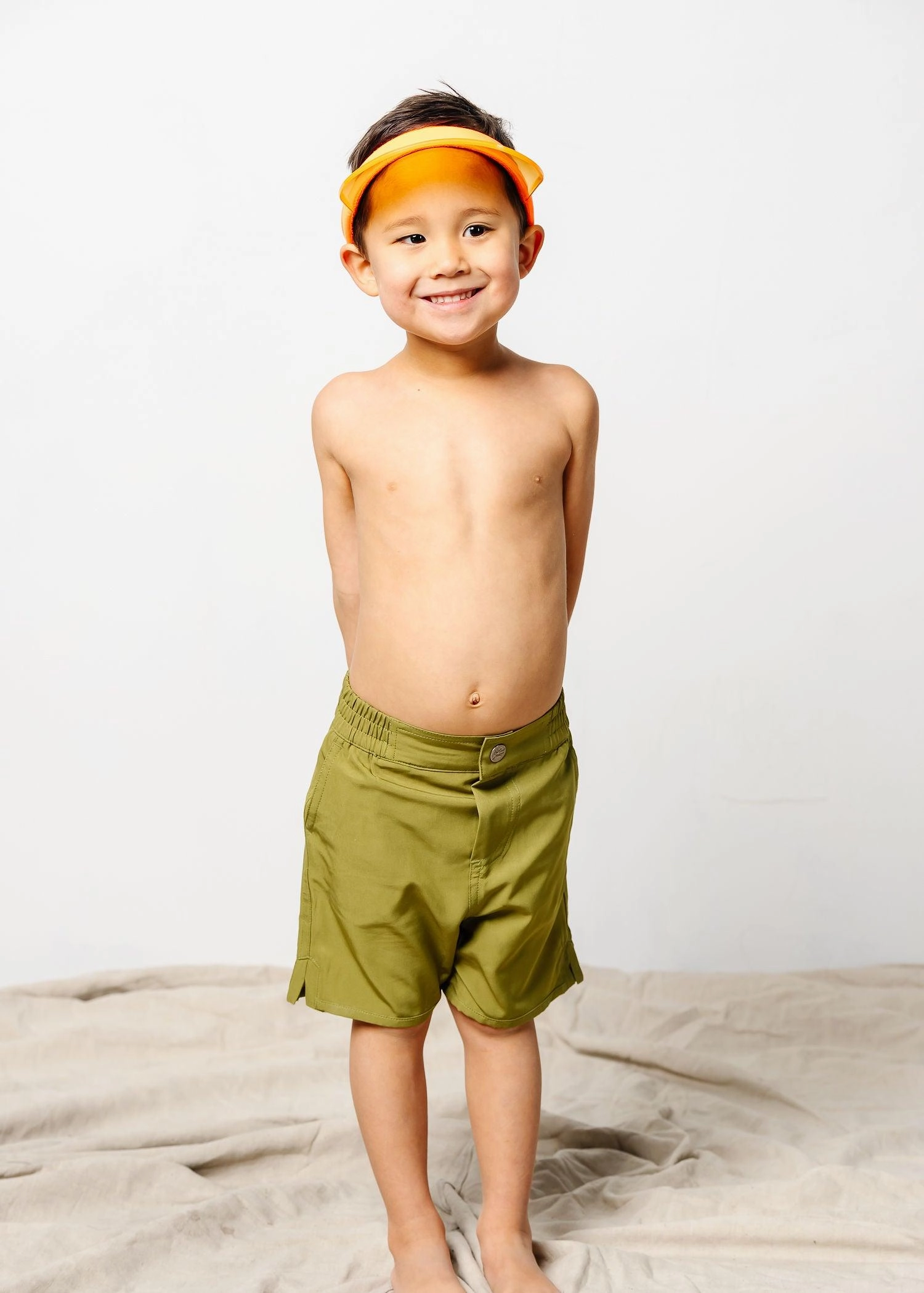 Olive Green | Mini Boardies boys summer swimwear, boys rash guard swim sets