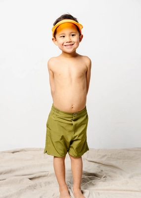 Olive Green | Mini Boardies boys summer swimwear, boys rash guard swim sets