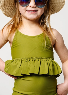 Olive Green | Mini Peplum Top cute girls swimsuits, stylish swimwear for girls