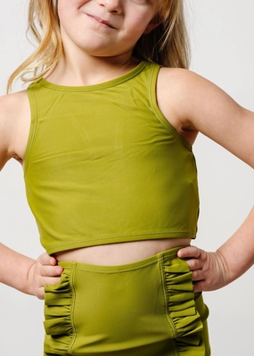 Olive Green | Mini Racer Back Top cute girls swimsuits, stylish swimwear for girls