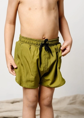 Olive Green | Mini Retro Shorties boys summer swimwear, boys rash guard swim sets