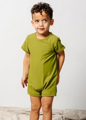 Olive Green | Mini Shorties Rashguard (Unisex) boys summer swimwear, boys rash guard swim sets