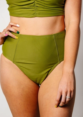 Olive Green | Up High Bottoms elastic waistband swim bottoms, mix-and-match bikini bottoms