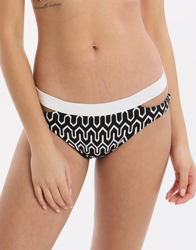 Optic Wave Split Band Hipster - Black swim shorts for women, stretch fit swim bottoms