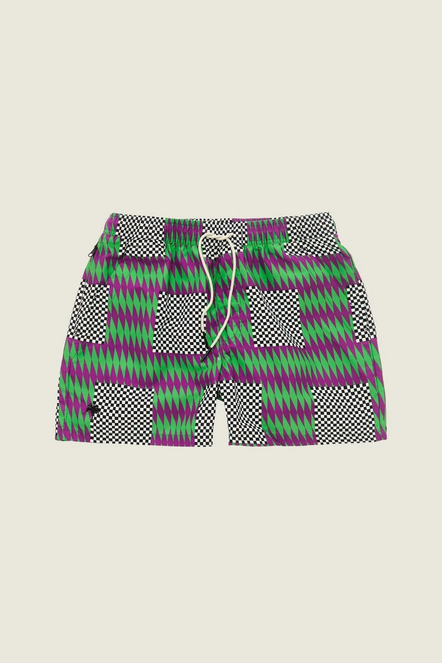 Orchid Chess Swim Shorts mens beach swimwear, quick dry mens swimsuits