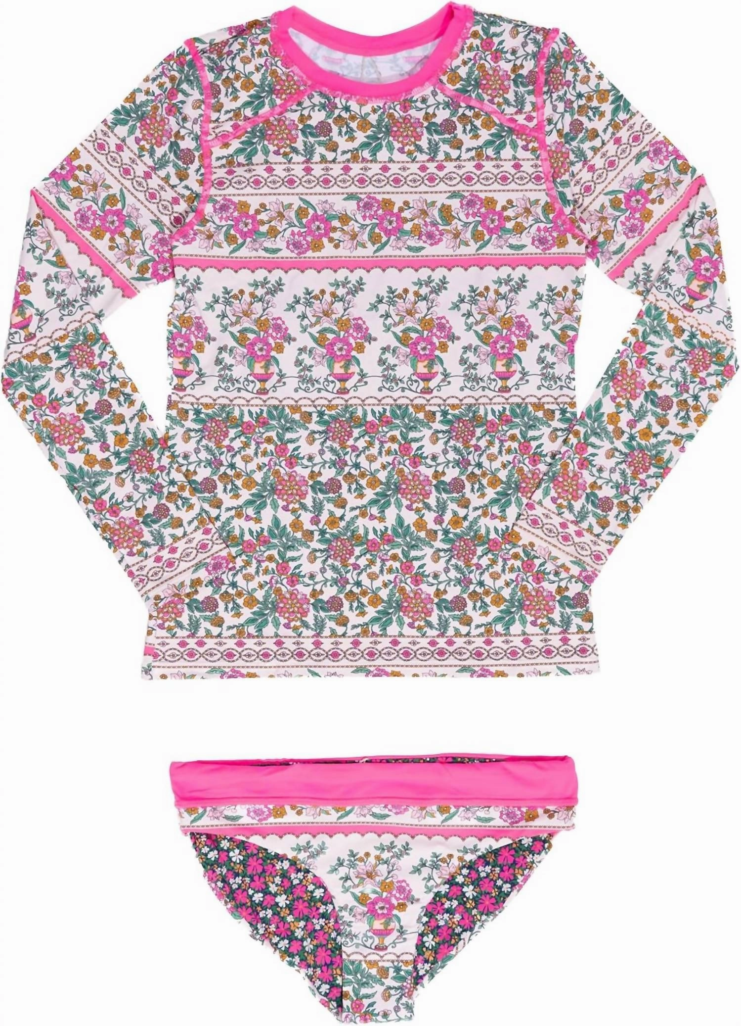 Ornamental Vintage Odysey Girls Rashguard Set In Multi cute swimsuits for teen girls, modest teen swimwear