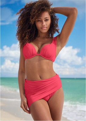Over-The-Shoulder Marilyn Top - Sunset Pink supportive swim tops, printed bikini tops