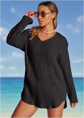 Pack And Go Hoodie - Black womens sun protection swimwear, trendy swimwear collection
