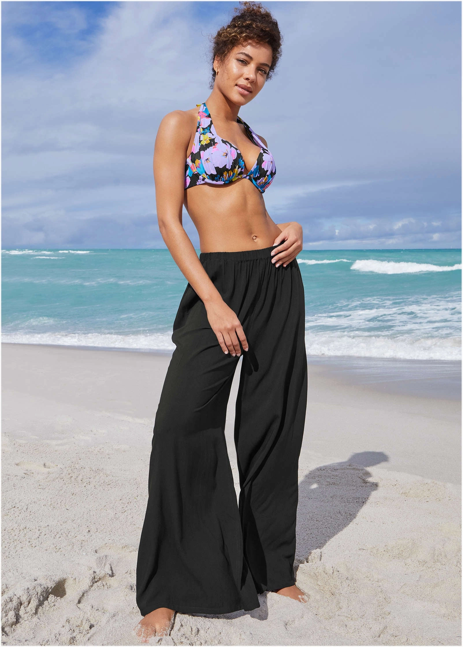 Palazzo Cover-Up Pant - Black Beauty plain swimwear women, minimalist swimsuits