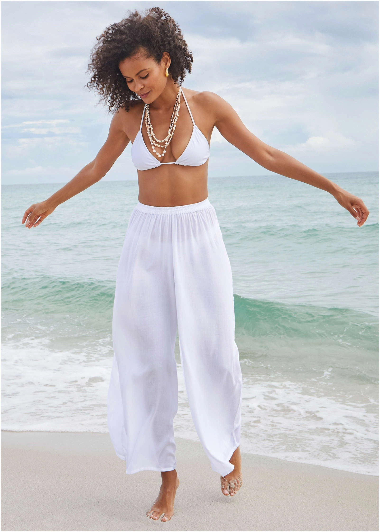Palazzo Cover-Up Pant - Pearl White womens sun protection swimwear, trendy swimwear collection
