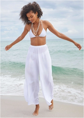 Palazzo Cover-Up Pant - Pearl White womens sun protection swimwear, trendy swimwear collection
