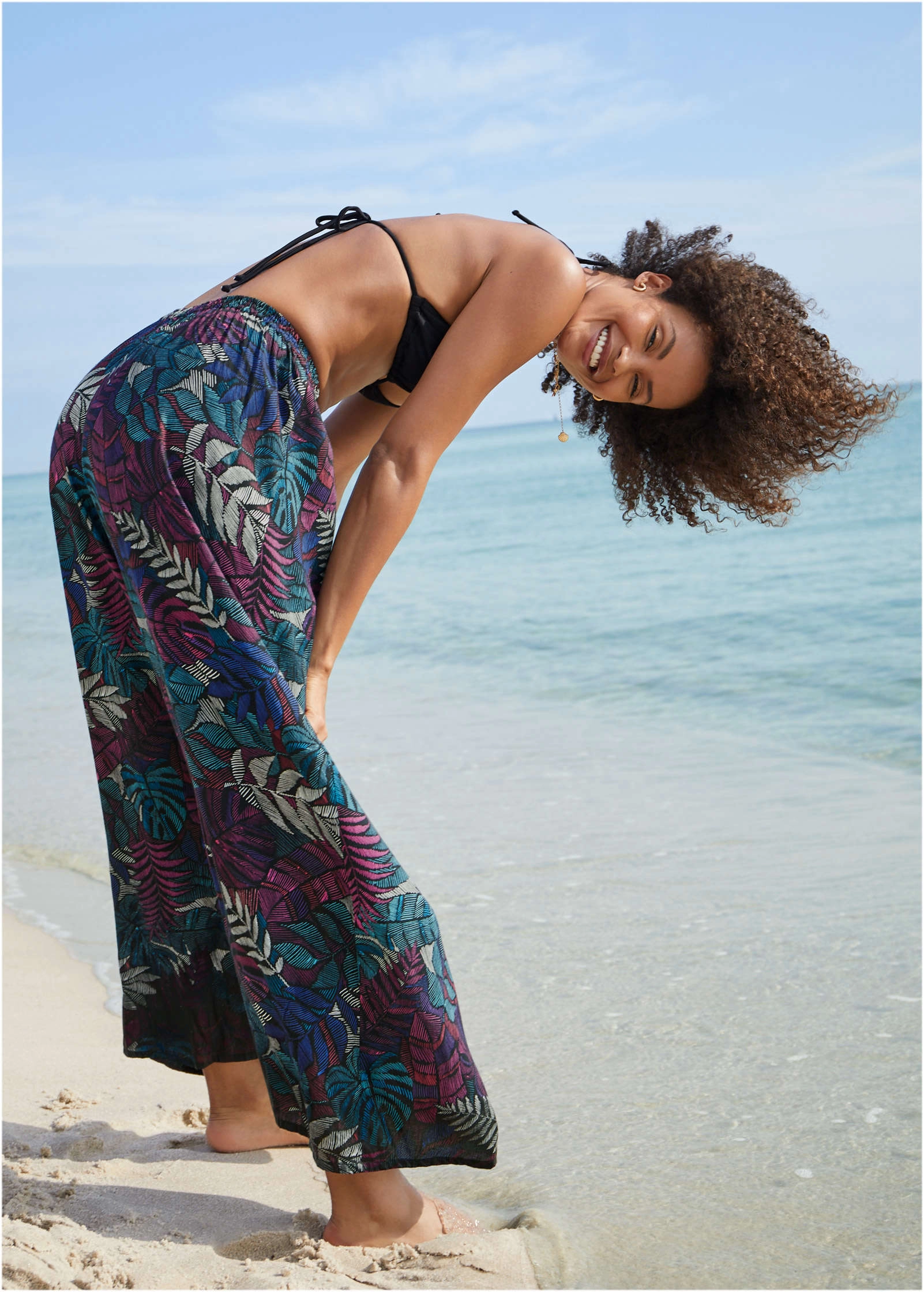 Palazzo Cover-Up Pant - Tropical Leaves