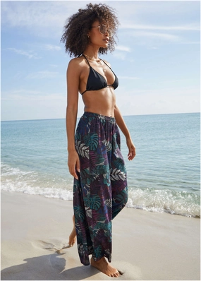 Palazzo Cover-Up Pant - Tropical Leaves womens sun protection swimwear, trendy swimwear collection