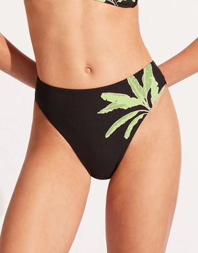 Palm Paradise High Rise Bikini Pant - Black adjustable swim bottoms women, flattering bikini bottoms