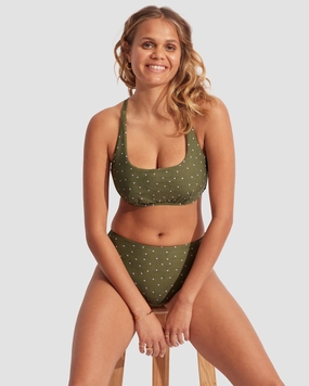 Paradise Garden DD Scoop Neck Halter - Avocado Spot high waist bikinis women, cheeky cut bikinis for women