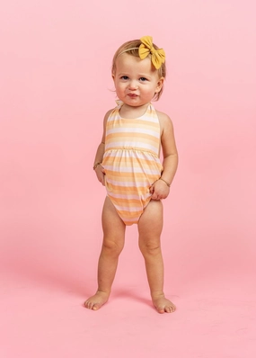 Peachy Stripe | Baby Romper One-Piece cute girls swimsuits, stylish swimwear for girls