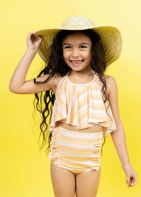 Peachy Stripe | Mini Swing Top cute girls swimsuits, stylish swimwear for girls