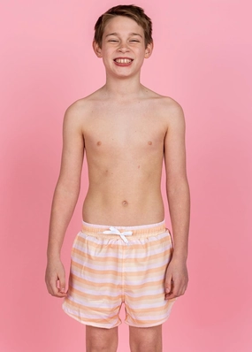 Peachy Stripe | Youth Retro Shorties boys summer swimwear, boys rash guard swim sets