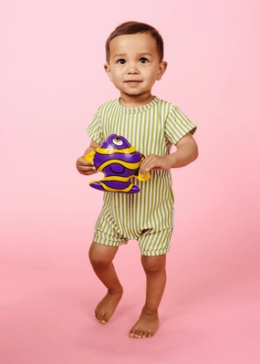 Pear Stripes | Baby Shorties Rashguard (Unisex) boys summer swimwear, boys rash guard swim sets