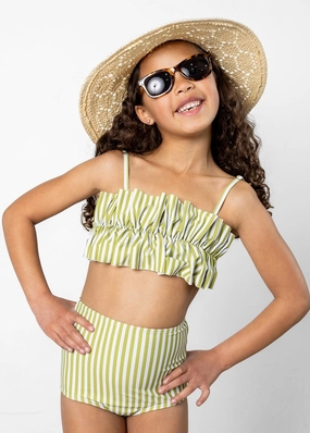 Pear Stripes | Mini High-Waisted Bottoms cute girls swimsuits, stylish swimwear for girls
