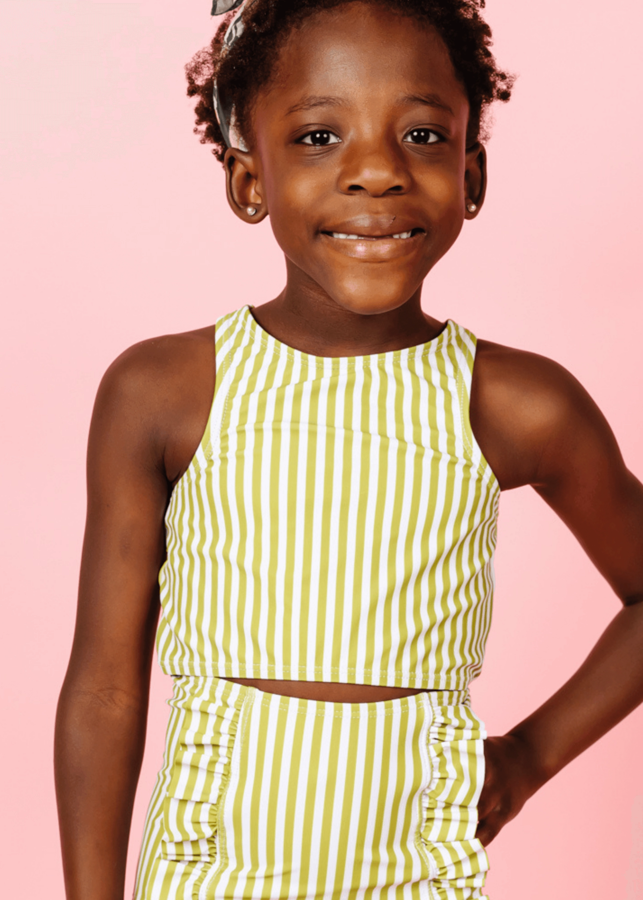 Pear Stripes | Mini Racer Back Top cute girls swimsuits, stylish swimwear for girls