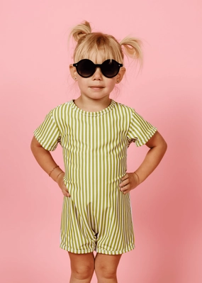 Pear Stripes | Mini Shorties Rashguard (Unisex) boys summer swimwear, boys rash guard swim sets