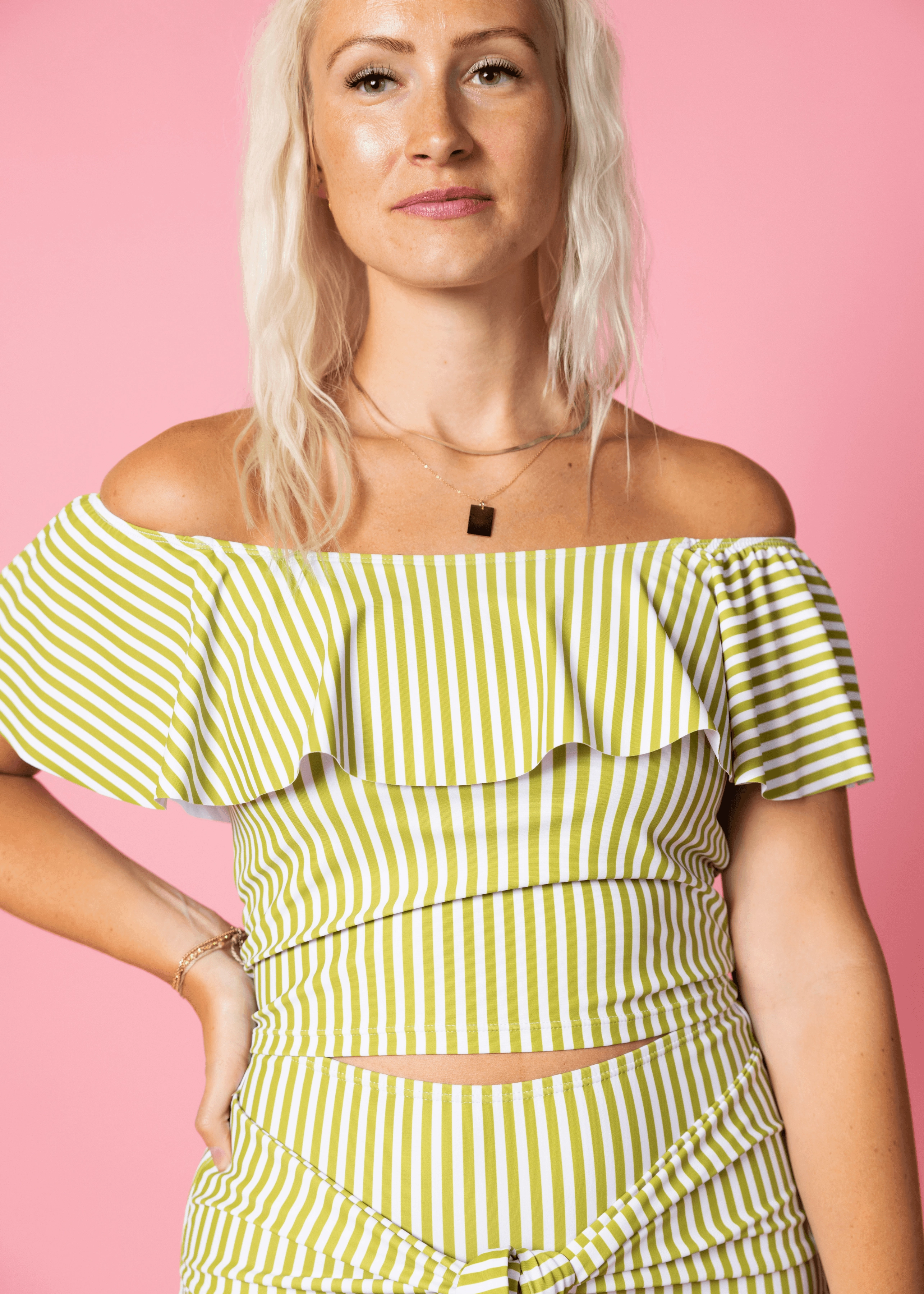 Pear Stripes | Ruffled Around Top tankini swim tops, adjustable bikini tops
