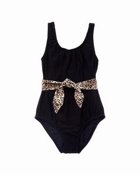 PilyQ Belted Bow One-Piece cute swimsuits for teen girls, modest teen swimwear