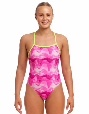 Pink Caps Tie Me Tight Swimsuit - Pink minimalistic swimsuits women, sleek swimwear styles