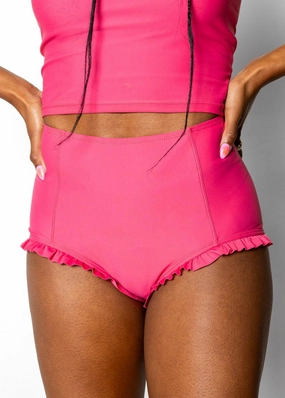 Pink Raspberry | All Ruffled Up Bottoms elastic waistband swim bottoms, mix-and-match bikini bottoms