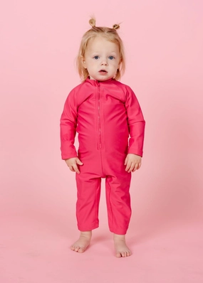 Pink Raspberry | Baby Rashguard One-Piece (Unisex) boys summer swimwear, boys rash guard swim sets
